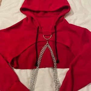 Red cropped chain hoodie